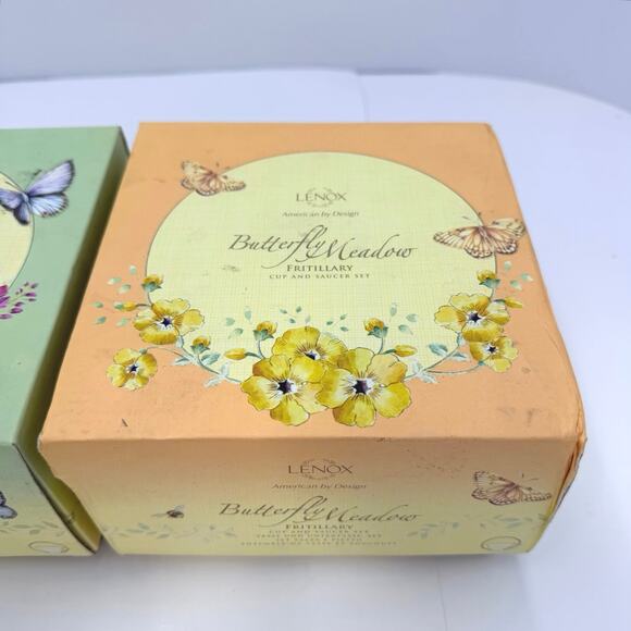 Lenox Butterfly Meadow Fritillary & Blue Butterfly Tea Cup & Saucer Set of 2 - Picture 14 of 16